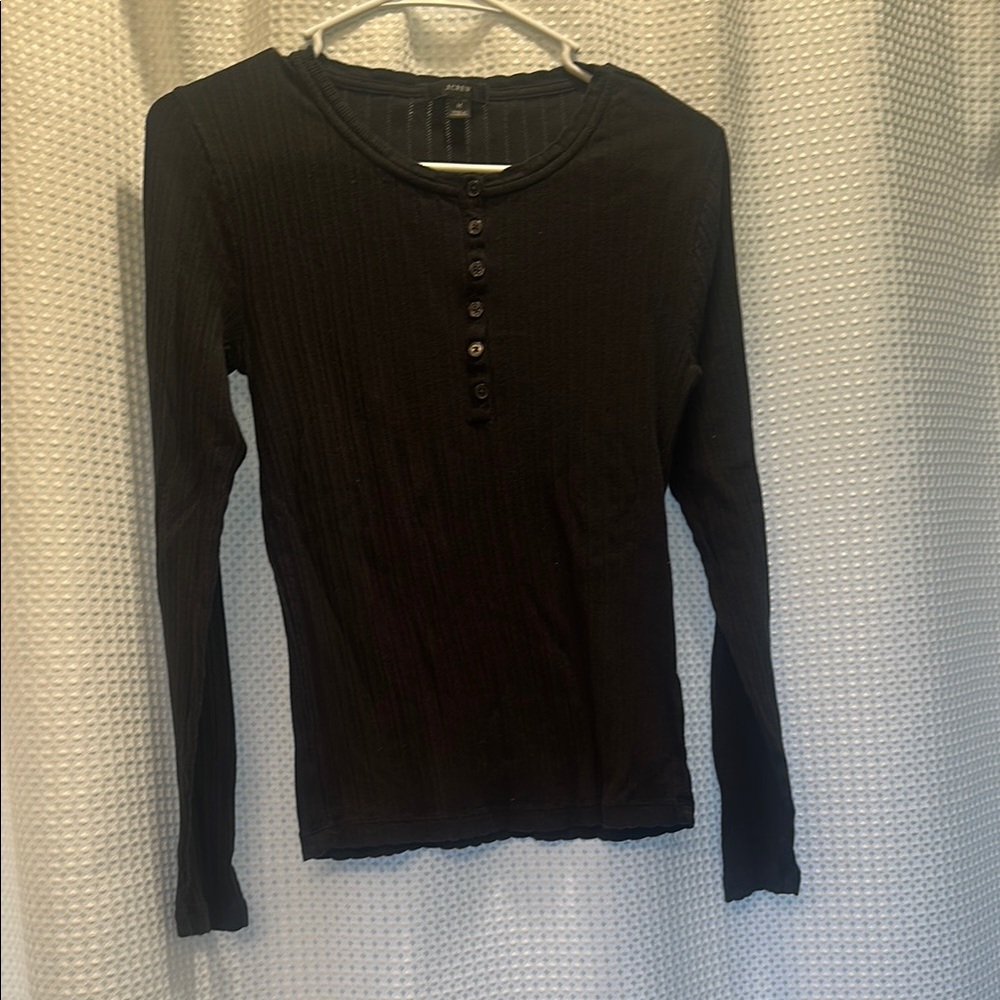 J. Crew Black Ribbed Long Sleeve Top